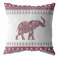 Homeroots 26 in. Red & White Ornate Elephant Indoor & Outdoor Zippered Throw Pillow 412788